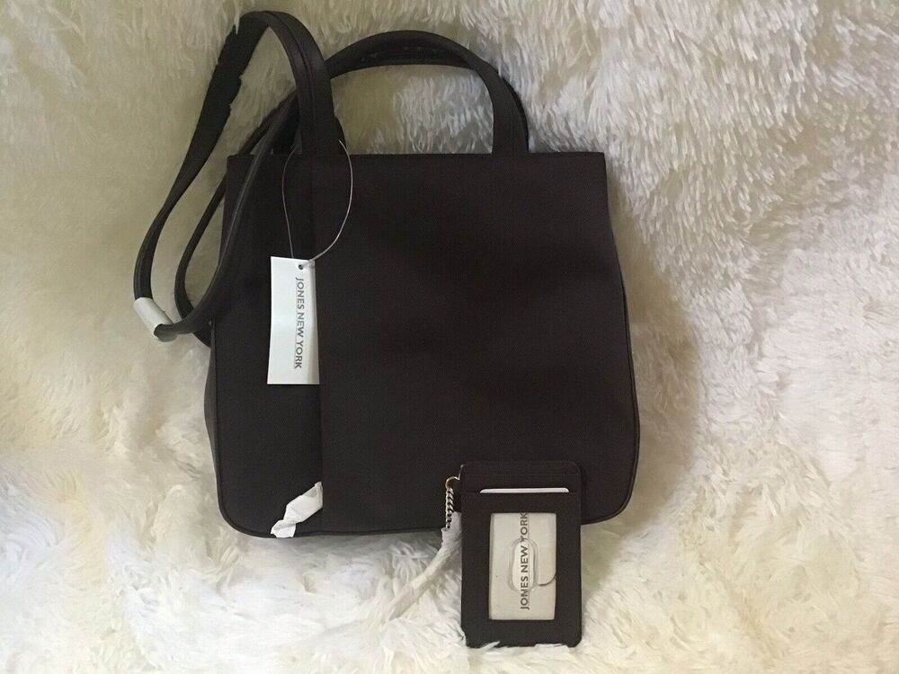 Jones New York Brown Fabric Shoulder Bag Purse Handbag ID Holder Pockets